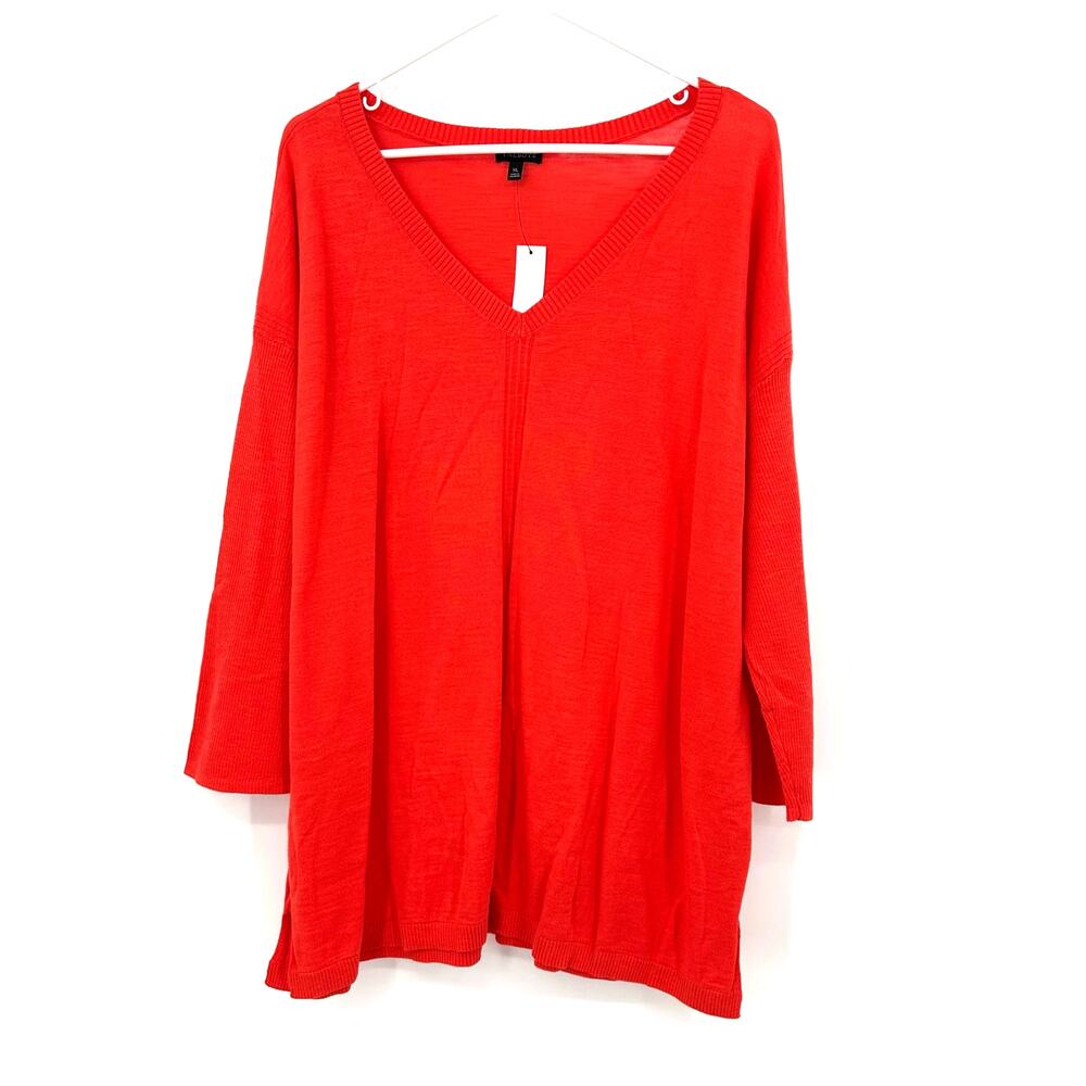 Talbots Size XL NWT V Neck Long Sleeve Pullover Sweater Top Red 100% Cotton